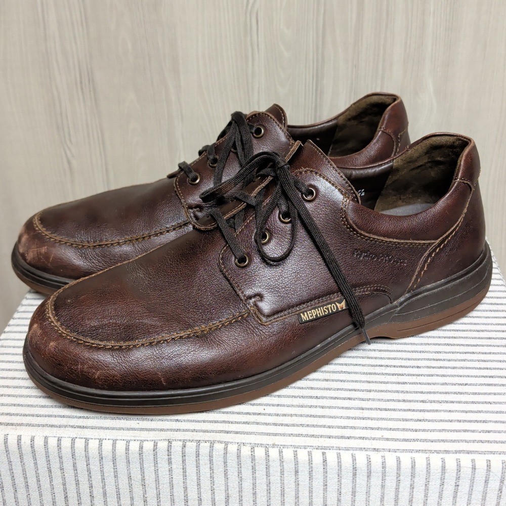 Mephisto Douk Hydro Protect Oxfords US Mens 11.5 Brown Leather Moc‎ Toe Air-Jet